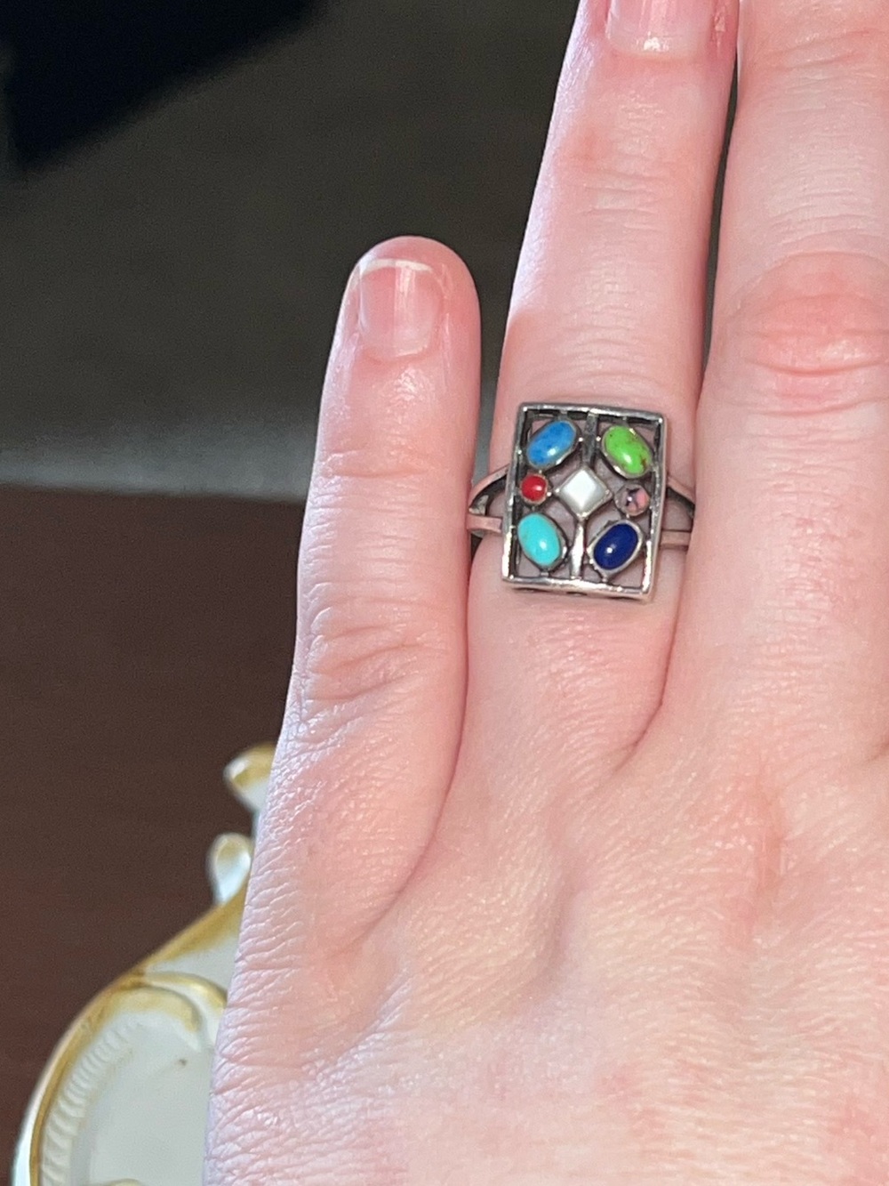 Southwestern Sterling Silver Multi-Stone Cluster Ring - Picture 7 of 7